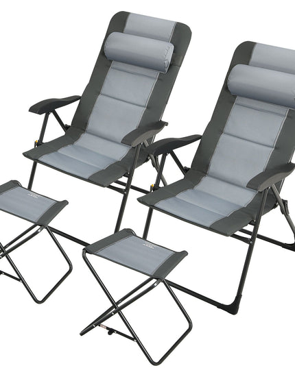 Giantex Set of 2 Patio Dining Chairs with Ottoman, Folding Recliner Chairs (Grey)