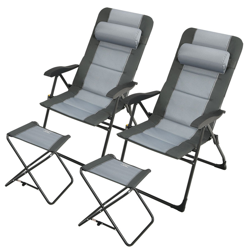 Giantex Set of 2 Patio Dining Chairs with Ottoman, Folding Recliner Chairs (Grey)