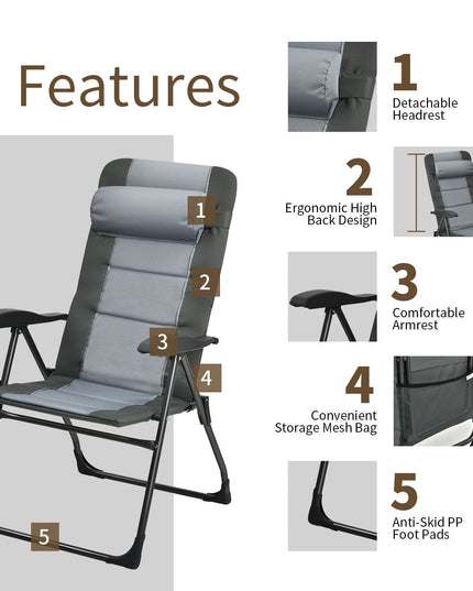 Giantex Set of 2 Patio Dining Chairs with Ottoman, Folding Recliner Chairs (Grey)