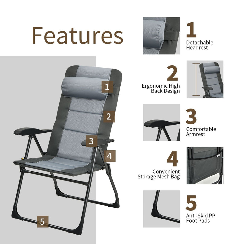 Giantex Set of 2 Patio Dining Chairs with Ottoman, Folding Recliner Chairs (Grey)