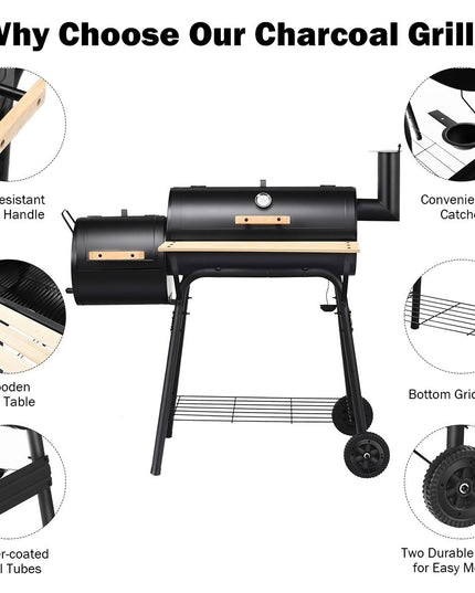 BBQ Charcoal Grill with Offset Smoker - Giantexus