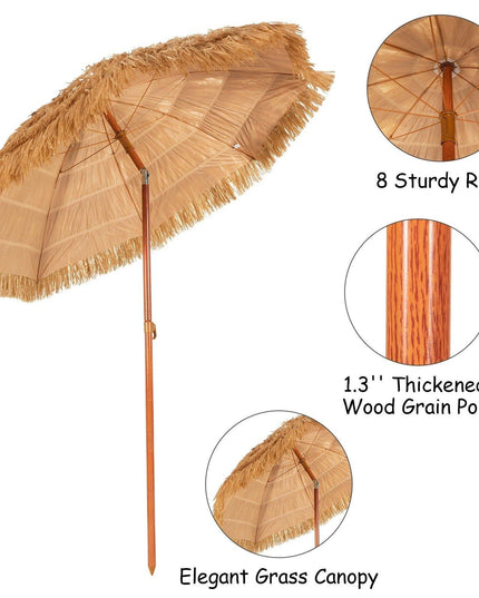 Giantex 6.5 Ft Thatched Patio Umbrella, Hawaiian Tiki Umbrella - Giantexus