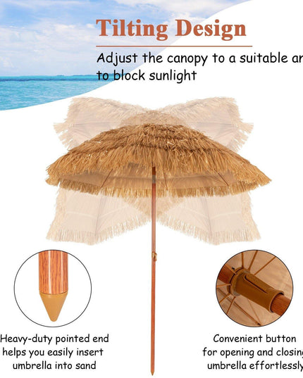 Giantex 6.5 Ft Thatched Patio Umbrella, Hawaiian Tiki Umbrella - Giantexus