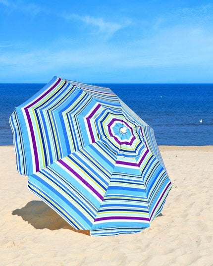 Giantex 7.2 Ft Beach Umbrella, Patio Sunshade Umbrella with Sand Anchor & Cupholder - Giantexus