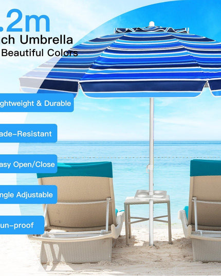 Giantex 7.2 Ft Beach Umbrella, Patio Sunshade Umbrella with Sand Anchor & Cupholder - Giantexus