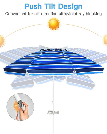 Giantex 7.2 Ft Beach Umbrella, Patio Sunshade Umbrella with Sand Anchor & Cupholder - Giantexus