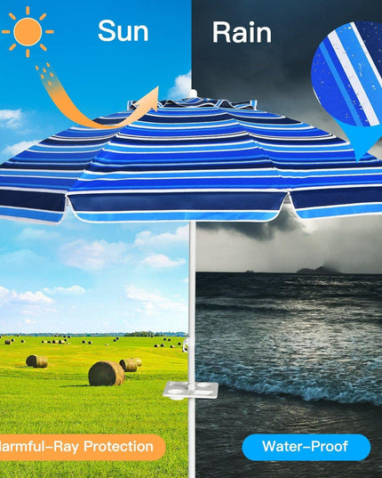 Giantex 7.2 Ft Beach Umbrella, Patio Sunshade Umbrella with Sand Anchor & Cupholder - Giantexus