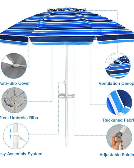 Giantex 7.2 Ft Beach Umbrella, Patio Sunshade Umbrella with Sand Anchor & Cupholder - Giantexus