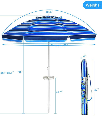 Giantex 7.2 Ft Beach Umbrella, Patio Sunshade Umbrella with Sand Anchor & Cupholder - Giantexus