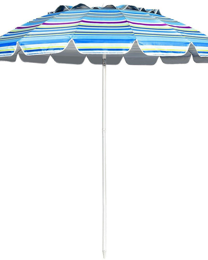 8 Ft Beach Umbrella, Patio Sunshade Umbrella with Sand Anchor & Tilt Mechanism, 16 Fiberglass Ribs - Giantexus