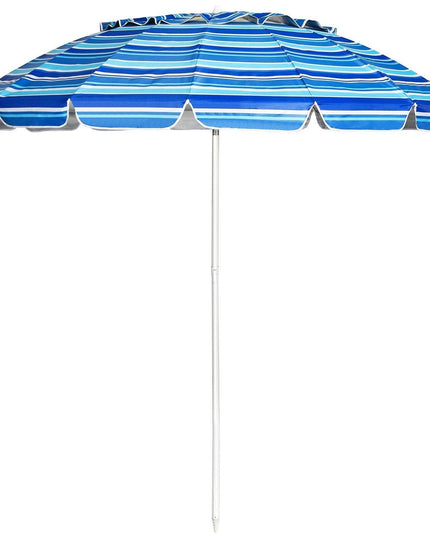8 Ft Beach Umbrella, Patio Sunshade Umbrella with Sand Anchor & Tilt Mechanism, 16 Fiberglass Ribs - Giantexus