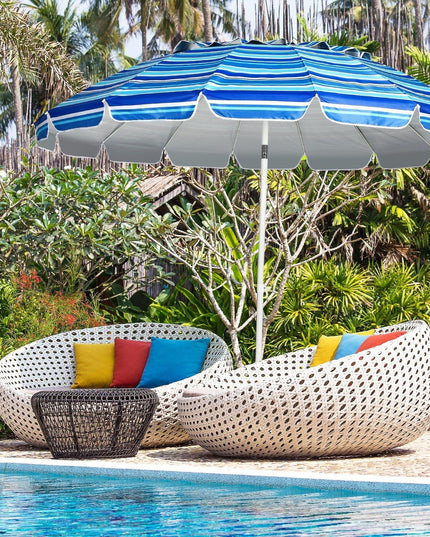 8 Ft Beach Umbrella, Patio Sunshade Umbrella with Sand Anchor & Tilt Mechanism, 16 Fiberglass Ribs - Giantexus