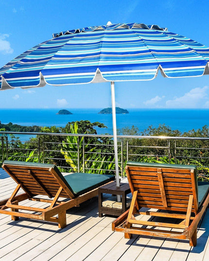 8 Ft Beach Umbrella, Patio Sunshade Umbrella with Sand Anchor & Tilt Mechanism, 16 Fiberglass Ribs - Giantexus