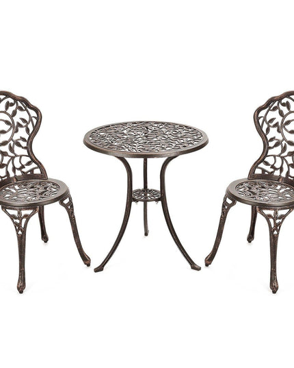 3 Piece Bistro Set Cast Leaf Design Antique Outdoor Patio Furniture Weather Resistant Garden Round Table and Chairs (Leaf Design) - Giantexus