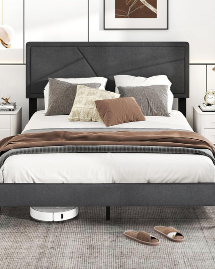 Modern Upholstered Platform Bed Frame with Geometric Tufting Headboard