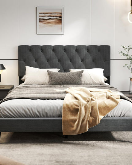Modern Upholstered Platform Bed Frame with Diamond Tufting Headboard