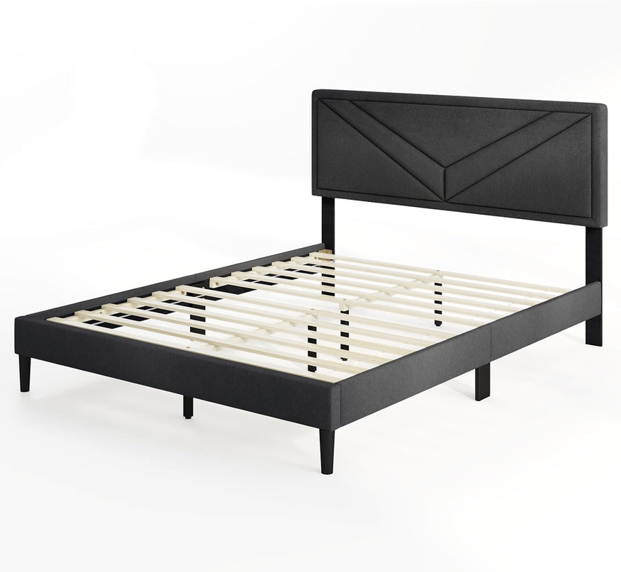 Upholstered Platform Bed Frame with Diagonal Channel Tufted Headboard