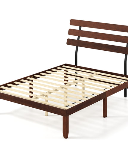 Giantex Mid-Century Modern Solid Wood Platform Bed with Wooden Slats Support & Retro Headboard