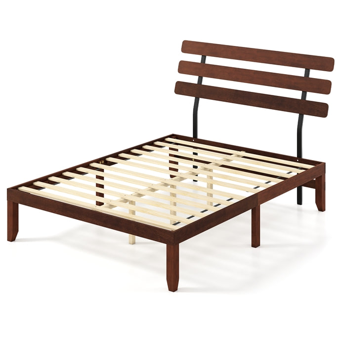 Giantex Mid-Century Modern Solid Wood Platform Bed with Wooden Slats Support & Retro Headboard