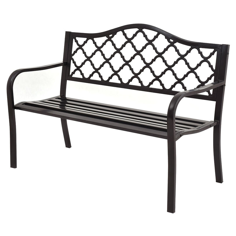 Giantex 50" Patio Garden Bench Loveseats Park Yard Furniture (Black Style 1)
