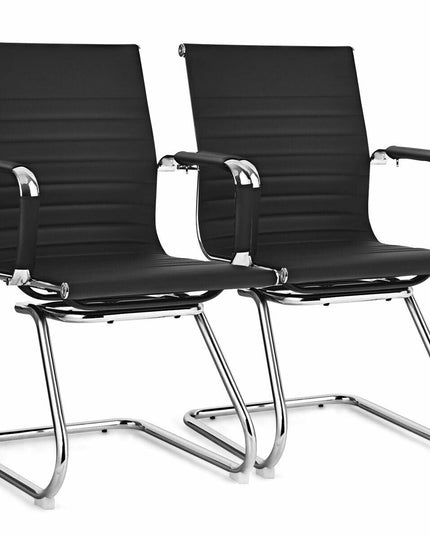 Giantex Conference Chair Set of 4 Heavy Duty PU Leather W/Protective Arm Sleeves