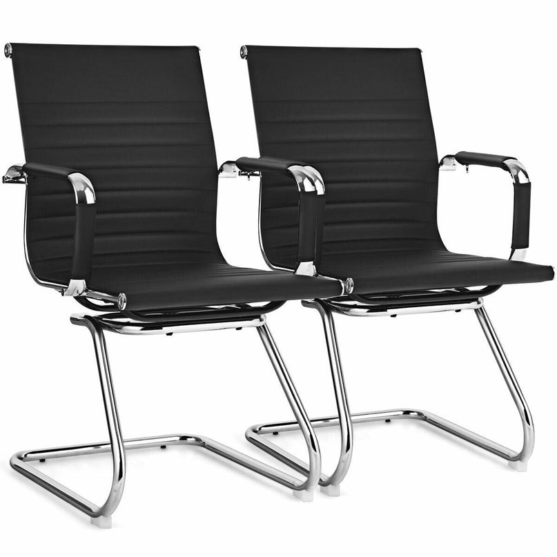 Giantex Conference Chair Set of 4 Heavy Duty PU Leather W/Protective Arm Sleeves
