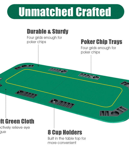 8 Player Poker Table Top, 80"x36" Folding Poker Table Top w/ Storage Bag (Green) - Giantexus