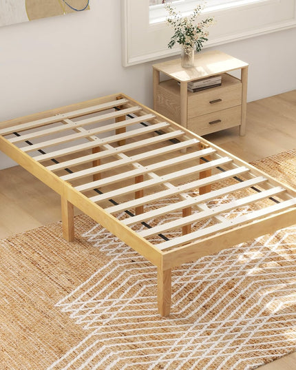 Giantex 14 Inch Twin Wood Platform Bed Frame, Minimalist Twin Bed Frame with Wooden Slats Support & Rubber Wood Legs