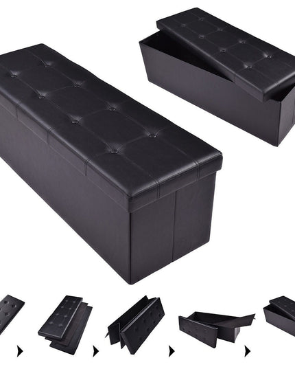Giantex 45" Folding Storage Ottoman Bench, Faux Leather