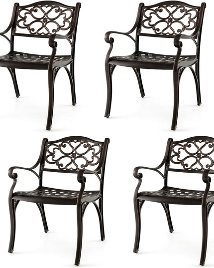 Giantex Cast Aluminum Patio Chairs Set of 2, All Weather Outdoor Dining Chairs w/Armrests and Curved Seats