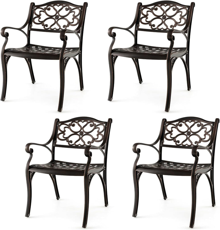 Giantex Cast Aluminum Patio Chairs Set of 2, All Weather Outdoor Dining Chairs w/Armrests and Curved Seats