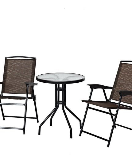 Giantex Patio Dining Set with 2 Patio Folding Chairs (Brown)