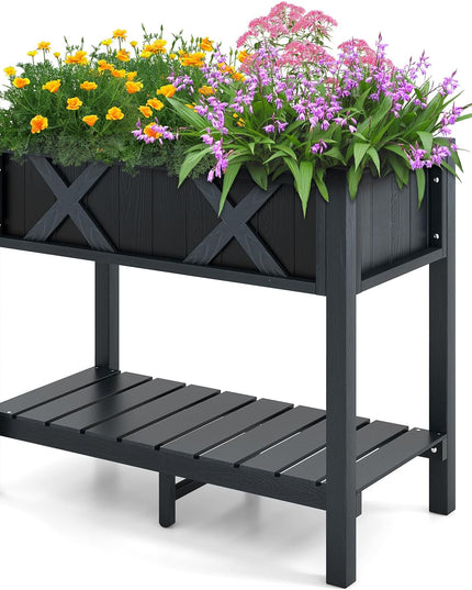 Giantex HIPS Raised Garden Bed, Elevated Planter Box w/Legs, Storage Shelf, Drain Holes